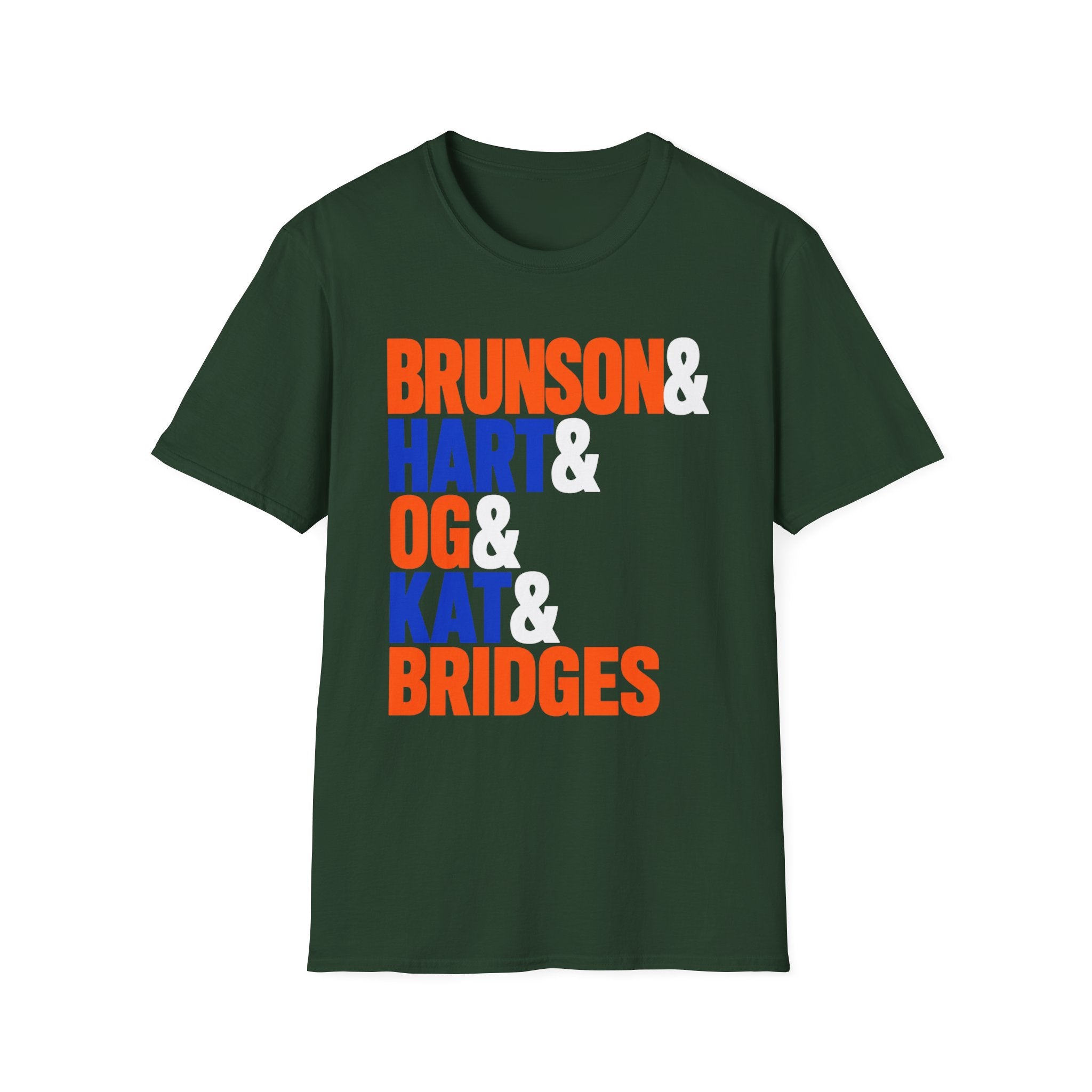 Forest green NYK Friends New York basketball tee, front view