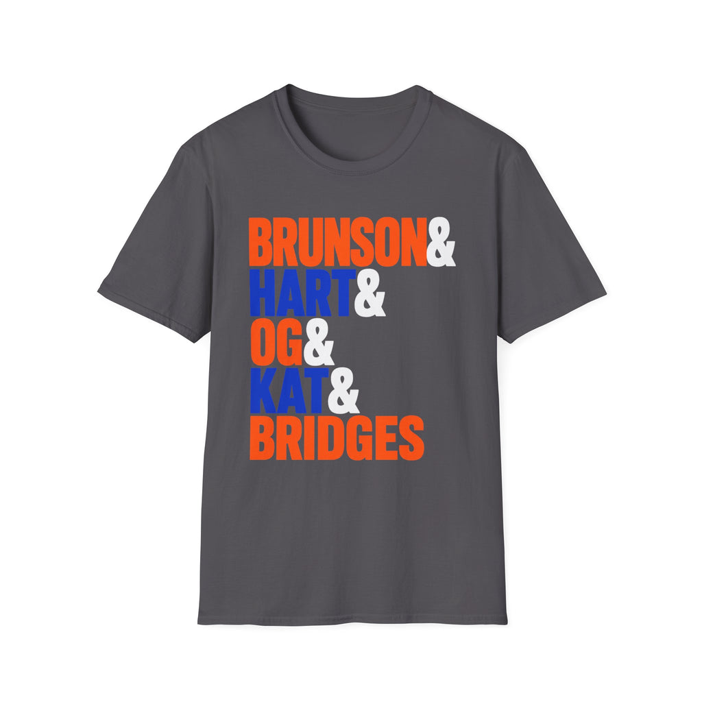 Charcoal NYK Friends New York basketball tee, front view